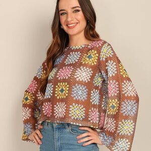 Women's Multicoloured Crochet Round Neck Crop Top